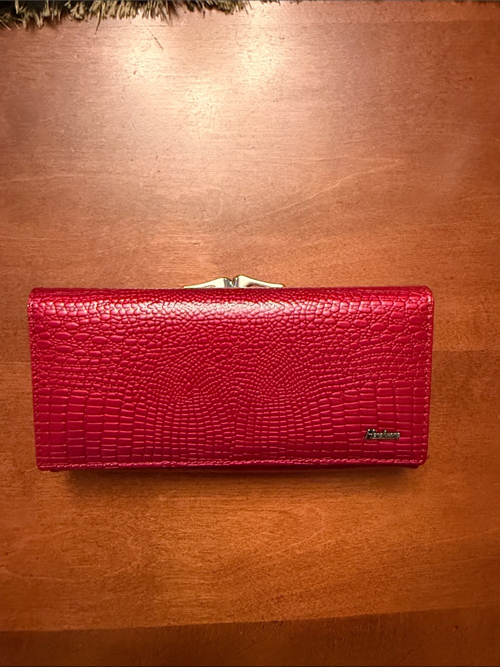Red Leather Croc-Embossed Women's Long Wallet